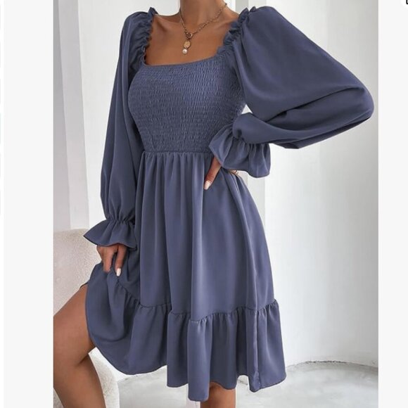 SHEIN Dresses & Skirts - 🍁5 for $15🍁 New SHEIN Purple Smocked Poof Sleeve Summer Babydoll Dress